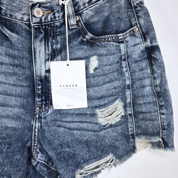 NWT KANCAN Stacy High Rise Mom Jean Shorts Distressed Frayed Size 9/28 - Picture 10 of 12
